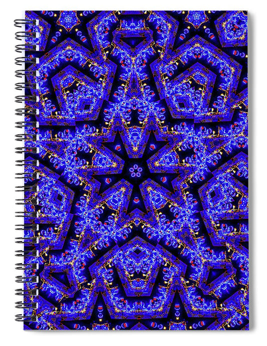 Blue Stars all Over Kaleidoscope Abstract Art - Spiral Notebook