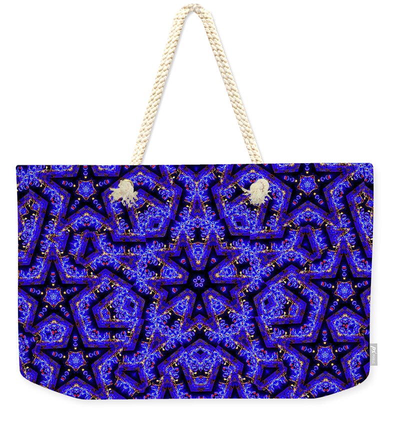 Blue Stars all Over Kaleidoscope Abstract Art - Weekender Tote Bag