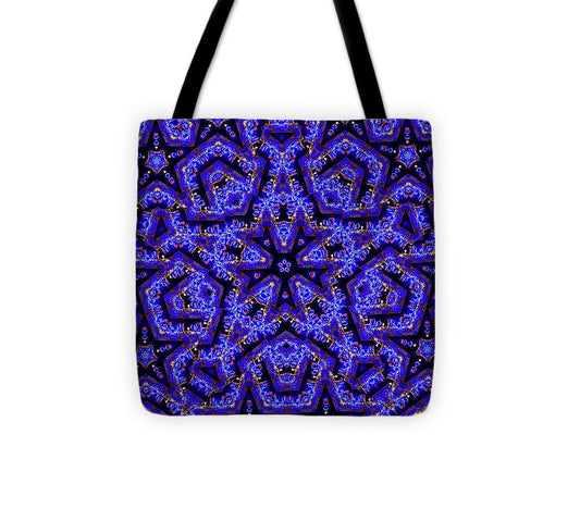 Blue Stars all Over Kaleidoscope Abstract Art - Tote Bag