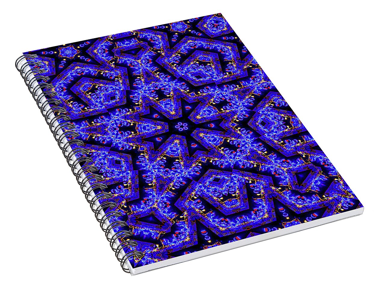 Blue Stars all Over Kaleidoscope Abstract Art - Spiral Notebook