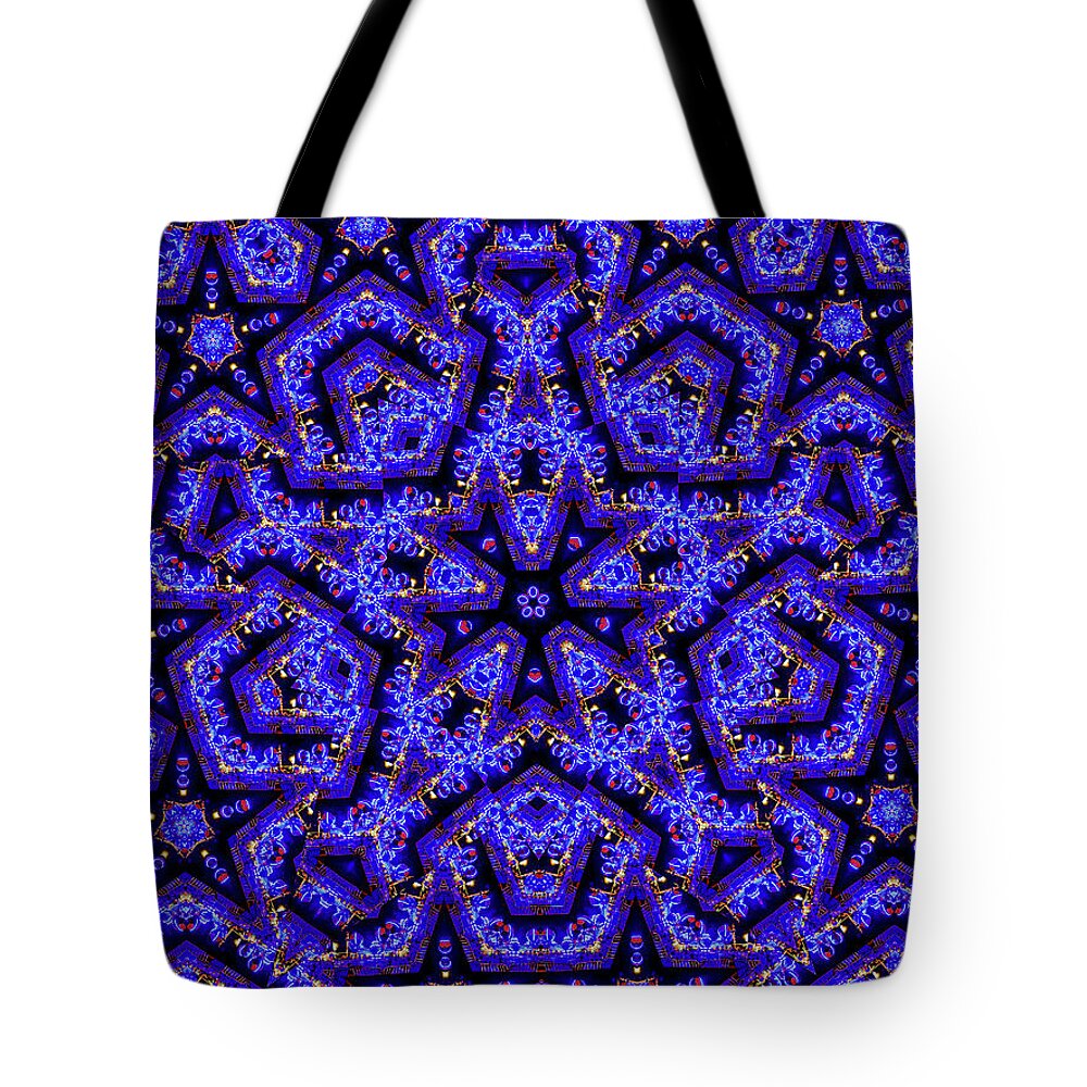Blue Stars all Over Kaleidoscope Abstract Art - Tote Bag