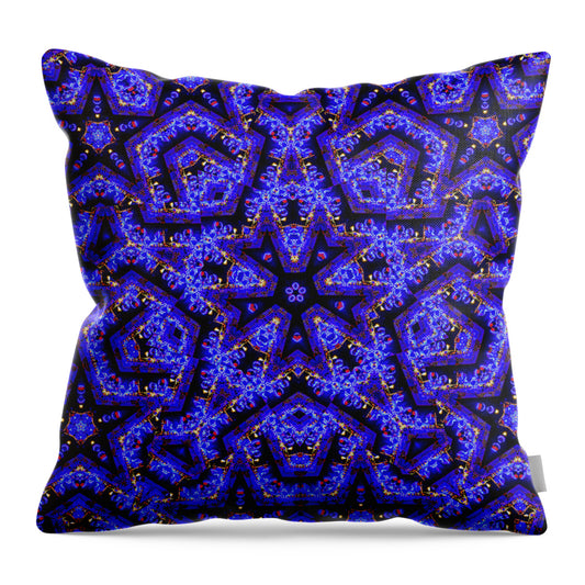 Blue Stars all Over Kaleidoscope Abstract Art - Throw Pillow