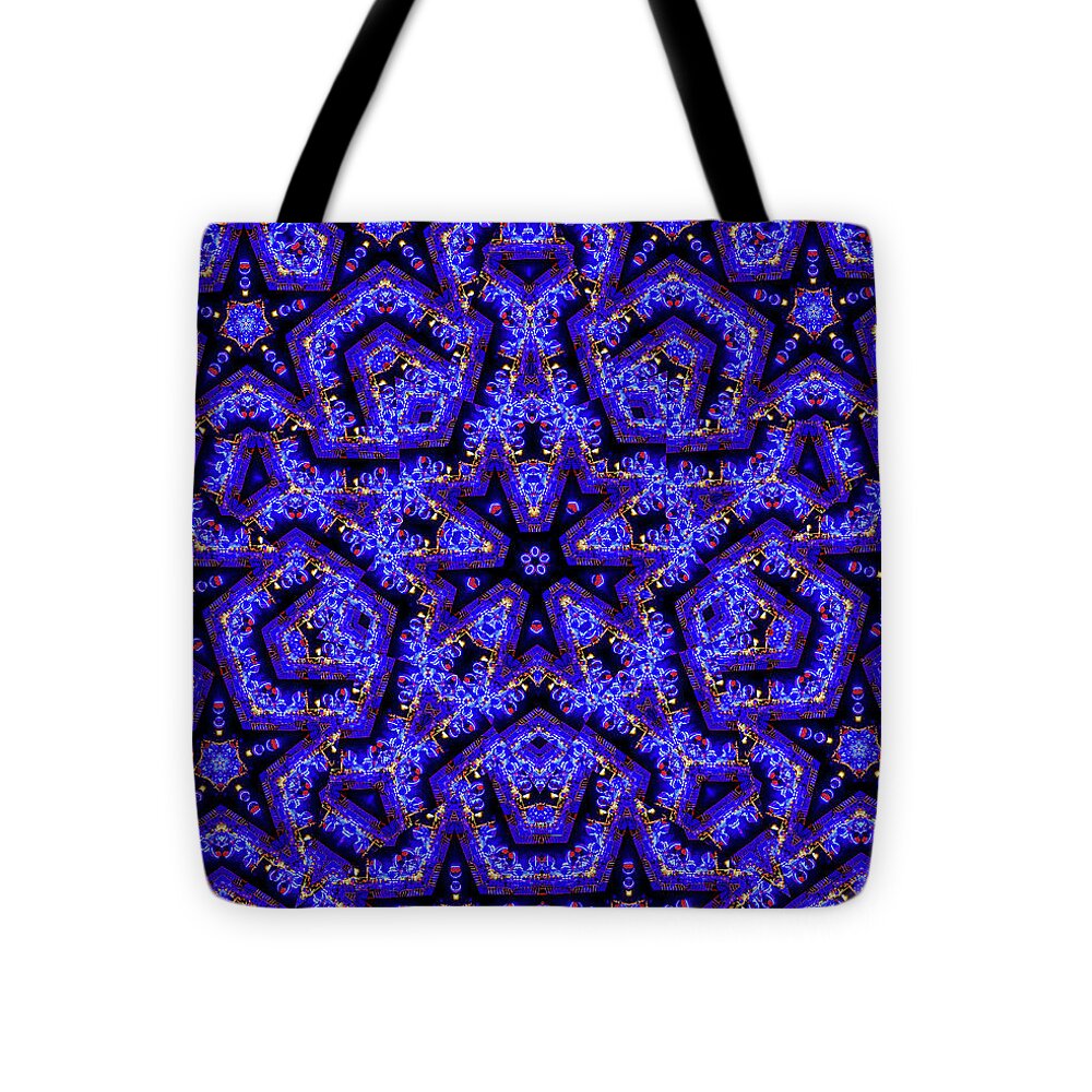 Blue Stars all Over Kaleidoscope Abstract Art - Tote Bag