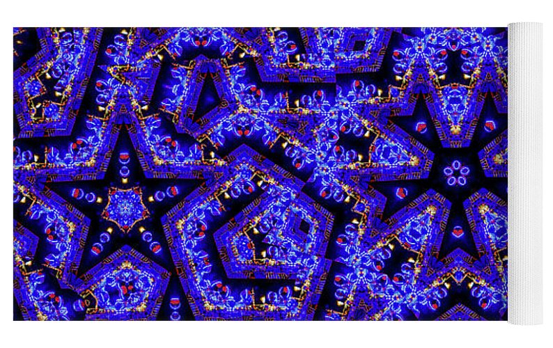 Blue Stars all Over Kaleidoscope Abstract Art - Yoga Mat