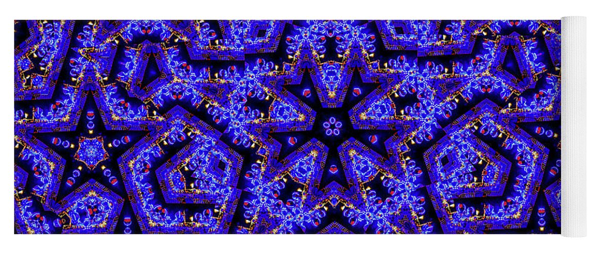 Blue Stars all Over Kaleidoscope Abstract Art - Yoga Mat
