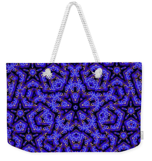 Blue Stars all Over Kaleidoscope Abstract Art - Weekender Tote Bag