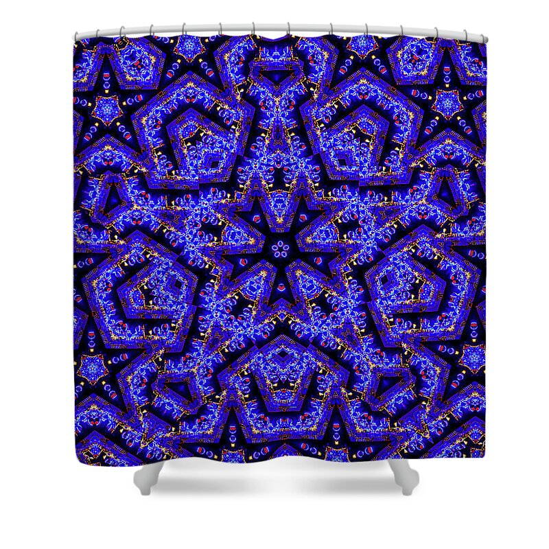 Blue Stars all Over Kaleidoscope Abstract Art - Shower Curtain