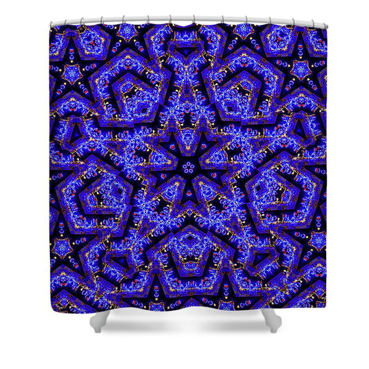 Blue Stars all Over Kaleidoscope Abstract Art - Shower Curtain