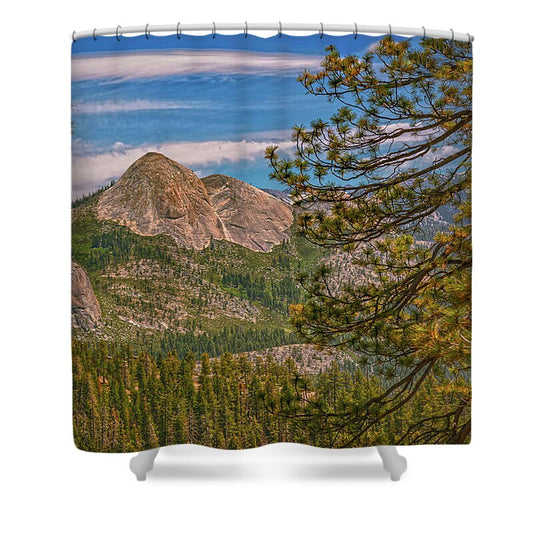 Blurry Trees and Focused Mountains Landscape - Shower Curtain