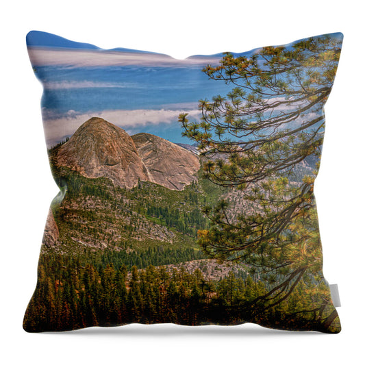 Blurry Trees and Focused Mountains Landscape - Throw Pillow