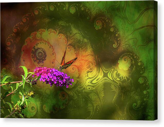 Butterfly on Magenta Flowers with Abstract Design - Canvas Print