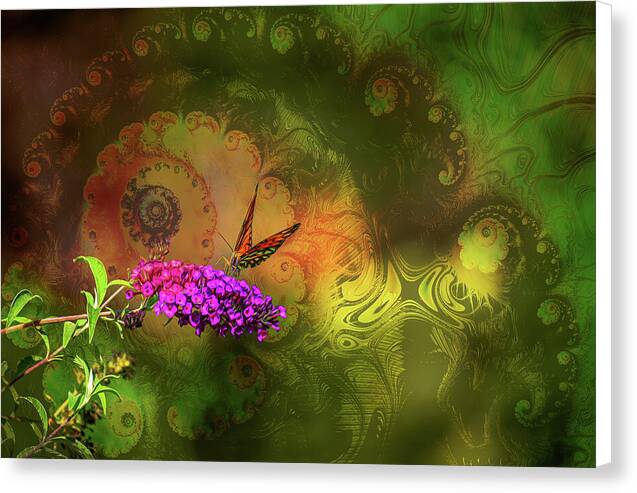 Butterfly on Magenta Flowers with Abstract Design - Canvas Print