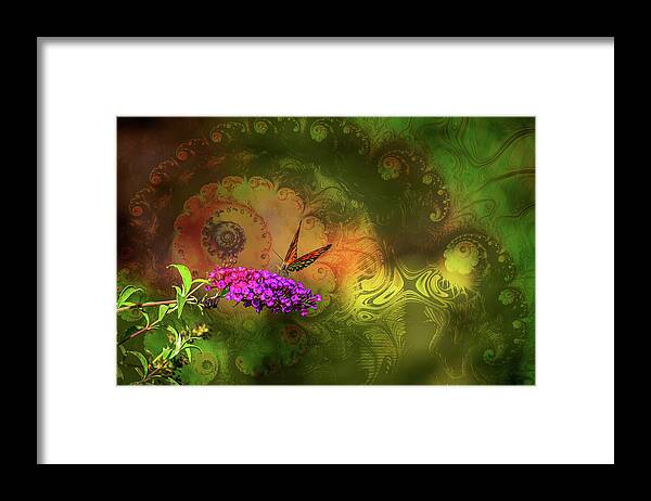 Butterfly on Magenta Flowers with Abstract Design - Framed Print
