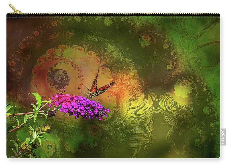 Butterfly on Magenta Flowers with Abstract Design - Zip Pouch