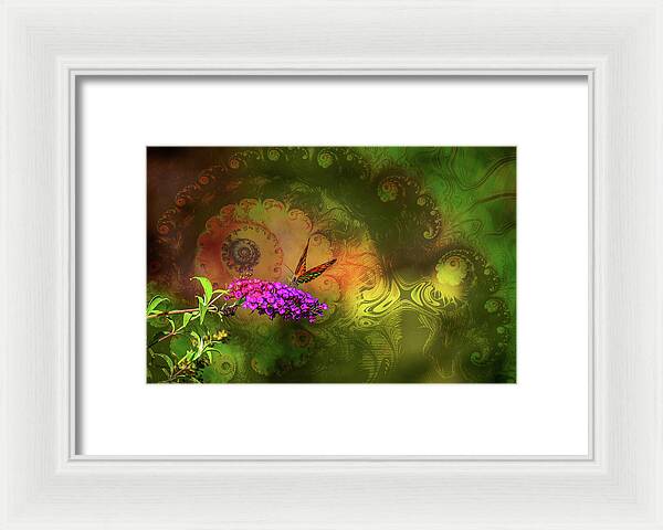 Butterfly on Magenta Flowers with Abstract Design - Framed Print