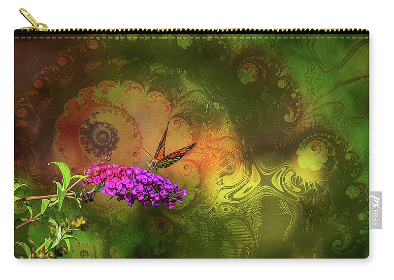 Butterfly on Magenta Flowers with Abstract Design - Zip Pouch