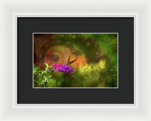 Butterfly on Magenta Flowers with Abstract Design - Framed Print