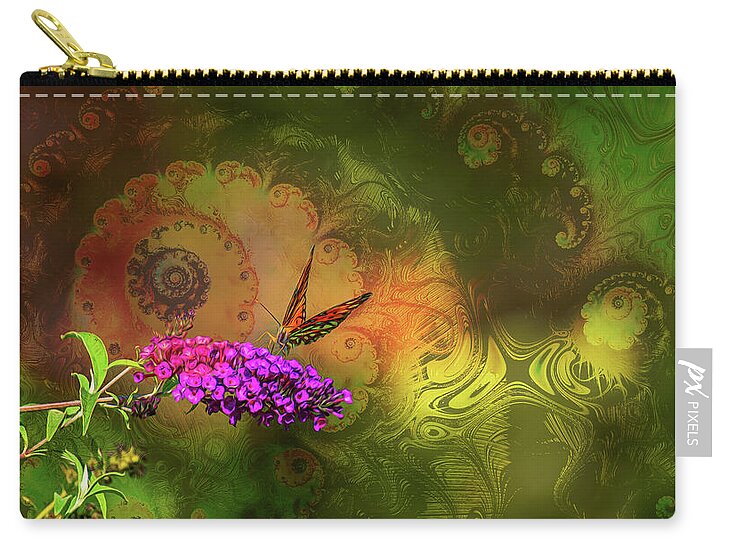 Butterfly on Magenta Flowers with Abstract Design - Zip Pouch
