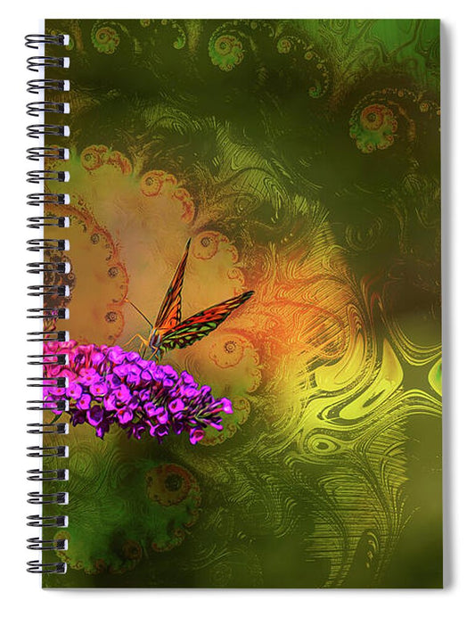 Butterfly on Magenta Flowers with Abstract Design - Spiral Notebook