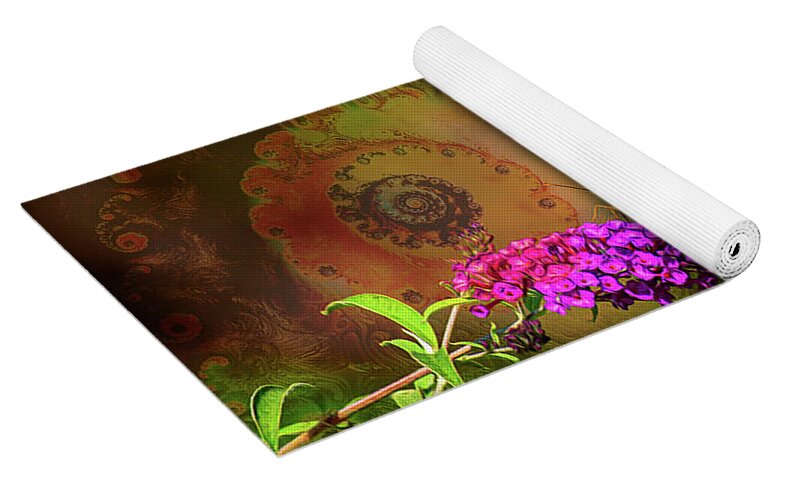 Butterfly on Magenta Flowers with Abstract Design - Yoga Mat
