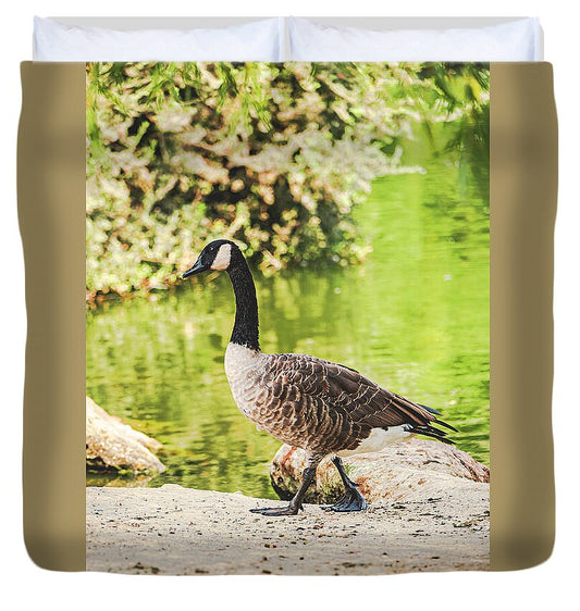 Canadian Goose by a Tranquil Pond - Duvet Cover