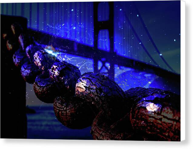 Chain in San Francisco and Golden Gate Bridge Night Art - Canvas Print
