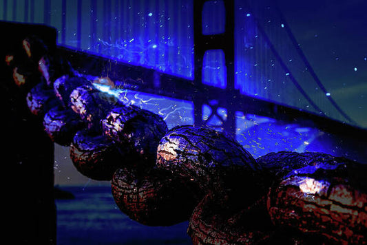 Chain in San Francisco and Golden Gate Bridge Night Art - Art Print