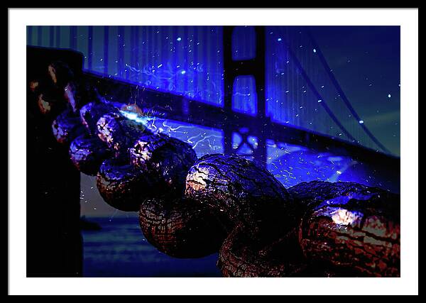 Chain in San Francisco and Golden Gate Bridge Night Art - Framed Print