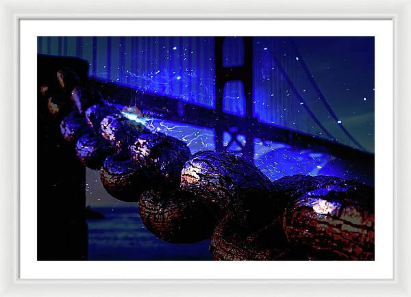 Chain in San Francisco and Golden Gate Bridge Night Art - Framed Print