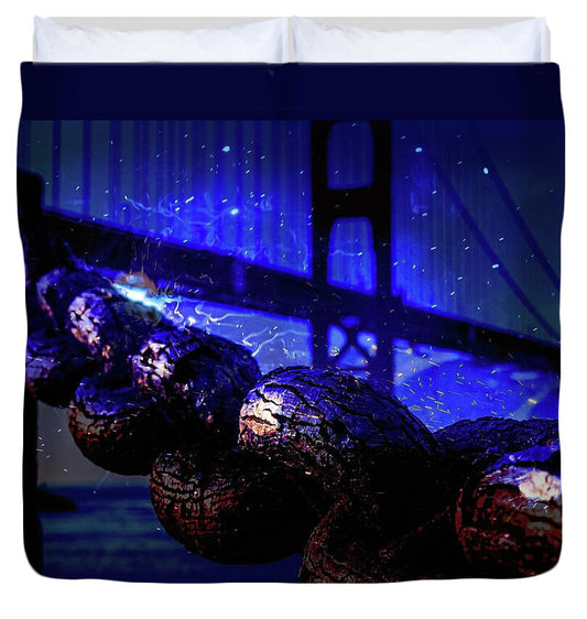Chain in San Francisco and Golden Gate Bridge Night Art - Duvet Cover