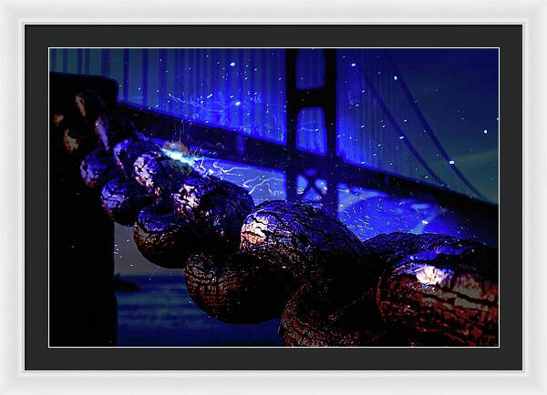 Chain in San Francisco and Golden Gate Bridge Night Art - Framed Print