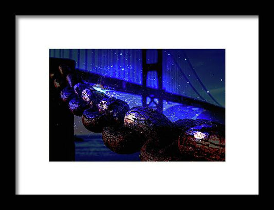 Chain in San Francisco and Golden Gate Bridge Night Art - Framed Print