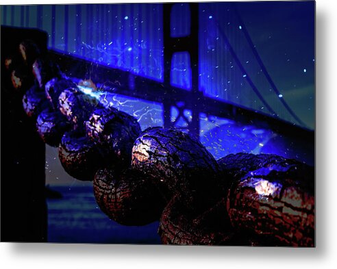 Chain in San Francisco and Golden Gate Bridge Night Art - Metal Print