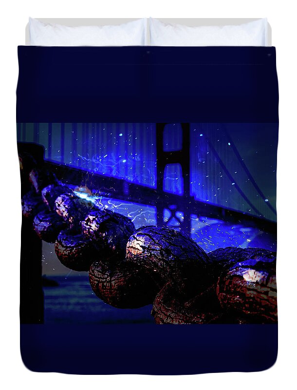 Chain in San Francisco and Golden Gate Bridge Night Art - Duvet Cover