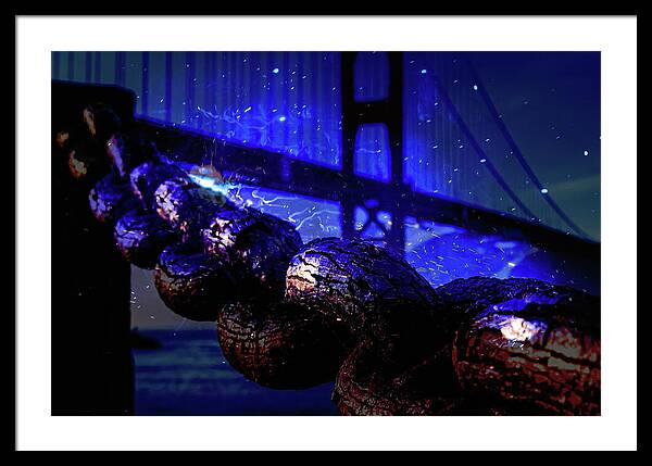 Chain in San Francisco and Golden Gate Bridge Night Art - Framed Print