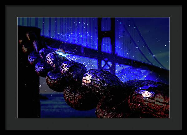 Chain in San Francisco and Golden Gate Bridge Night Art - Framed Print