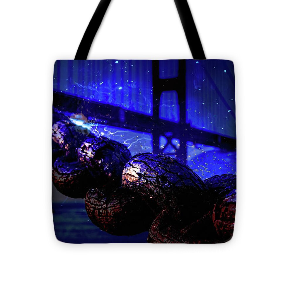 Chain in San Francisco and Golden Gate Bridge Night Art - Tote Bag