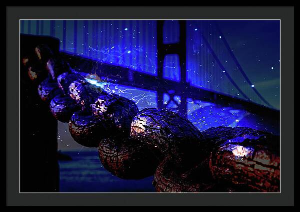 Chain in San Francisco and Golden Gate Bridge Night Art - Framed Print