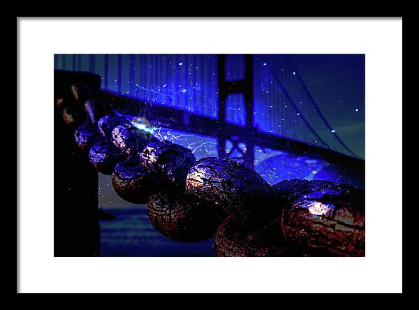 Chain in San Francisco and Golden Gate Bridge Night Art - Framed Print