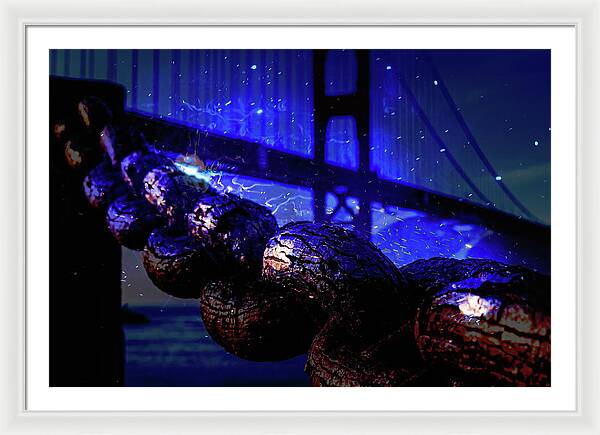 Chain in San Francisco and Golden Gate Bridge Night Art - Framed Print