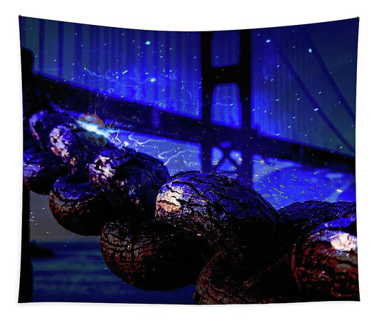 Chain in San Francisco and Golden Gate Bridge Night Art - Tapestry