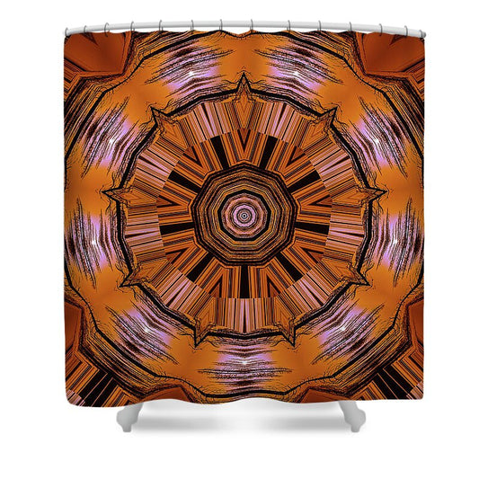Circling Brown and Orange Abstract Kaleidoscope - Shower Curtain