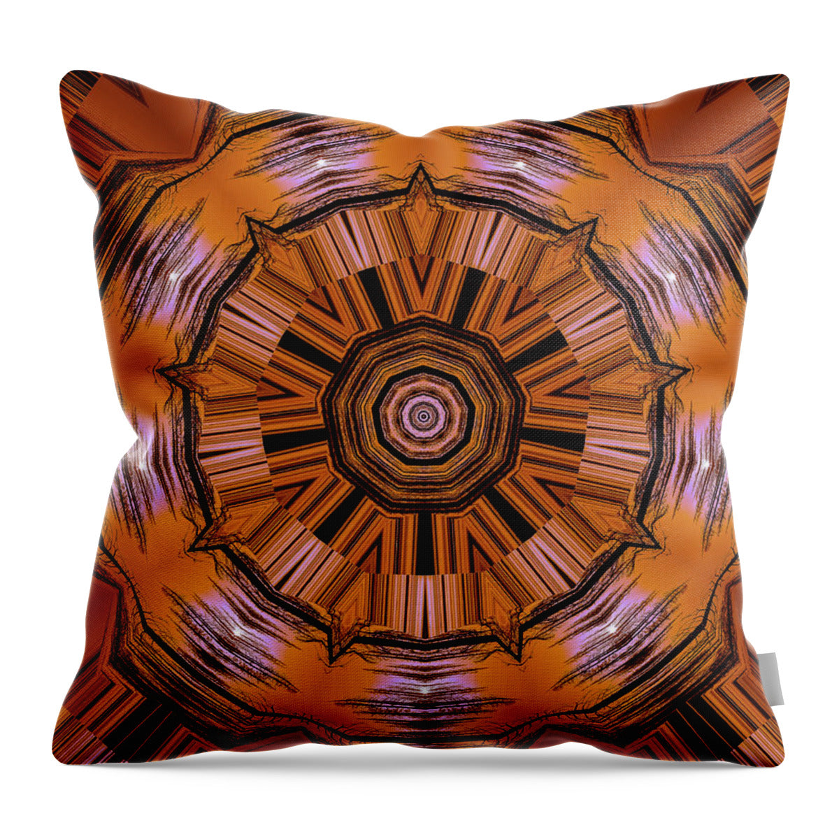 Circling Brown and Orange Abstract Kaleidoscope - Throw Pillow