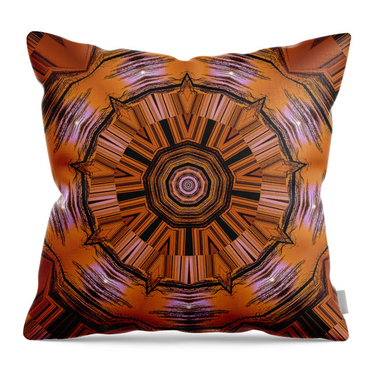 Circling Brown and Orange Abstract Kaleidoscope - Throw Pillow