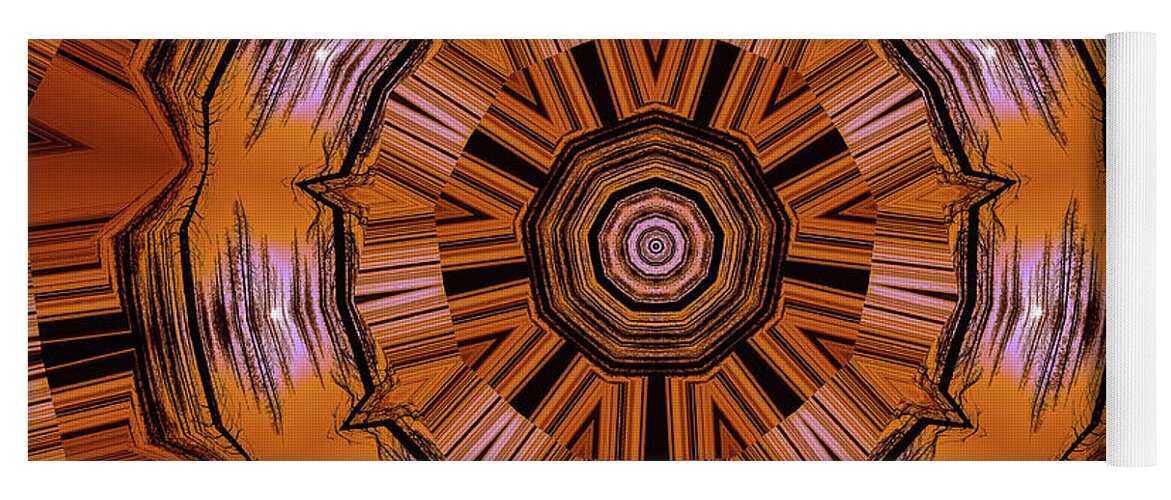 Circling Brown and Orange Abstract Kaleidoscope - Yoga Mat