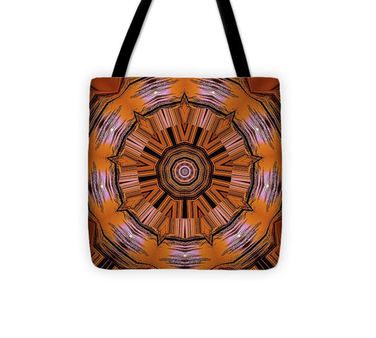 Circling Brown and Orange Abstract Kaleidoscope - Tote Bag