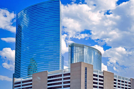 City Buildings and Blue Sky Magical Scene - Art Print