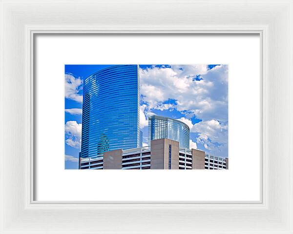City Buildings and Blue Sky Magical Scene - Framed Print