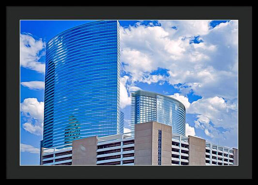 City Buildings and Blue Sky Magical Scene - Framed Print
