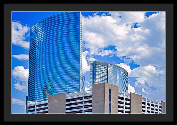 City Buildings and Blue Sky Magical Scene - Framed Print